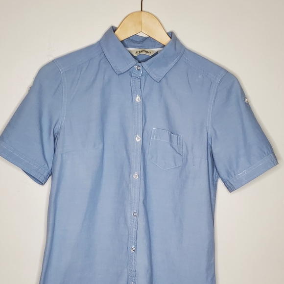 Light Blue Button Up Short Sleeve Shirt with Front Pocket - Picture 6 of 11